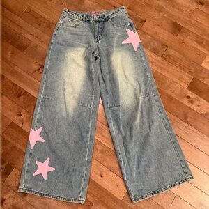 Edikted Blue Jeans with Pink Star Details